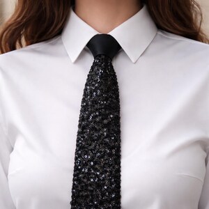 Black Sequin Pre-Tied Tie – Satin Statement Necktie for Party & Evening Wear