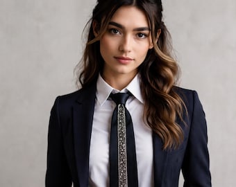 Black Satin Crystal Pre-Tied Tie – Statement Necktie for Formal & Evening