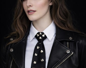 Black Gothic Studded Pre-Tied Tie – Statement Necktie for Alternative Style