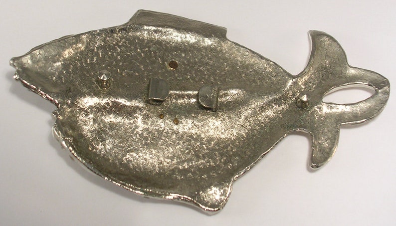 White Enamel and Rhinestones Fish Pair Buckle Women/'s Unsigned Large 80s Era