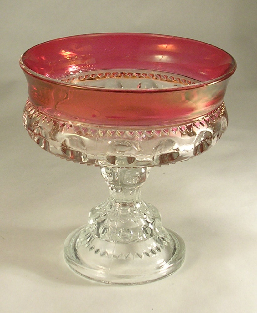 Tiffin King's Crown Pressed Glass Compote Dish Cranberry Etsy