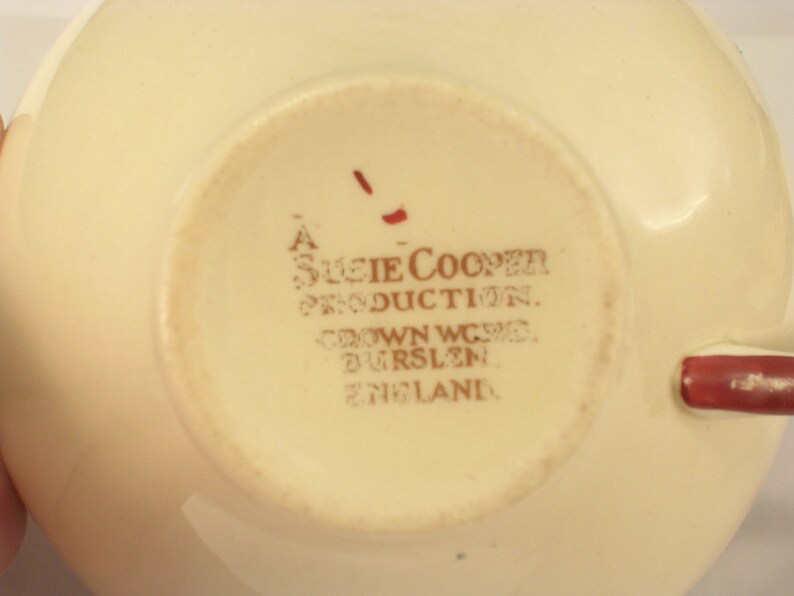 Susie Cooper CRACKED Crown Works Wedding Ring Tea Cups x2 ...
