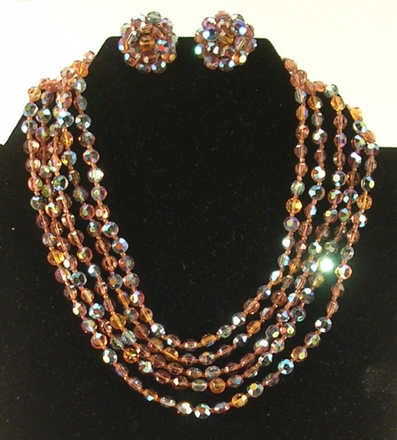 Orange and Brown Sparkly Glass Bead Choker Necklac