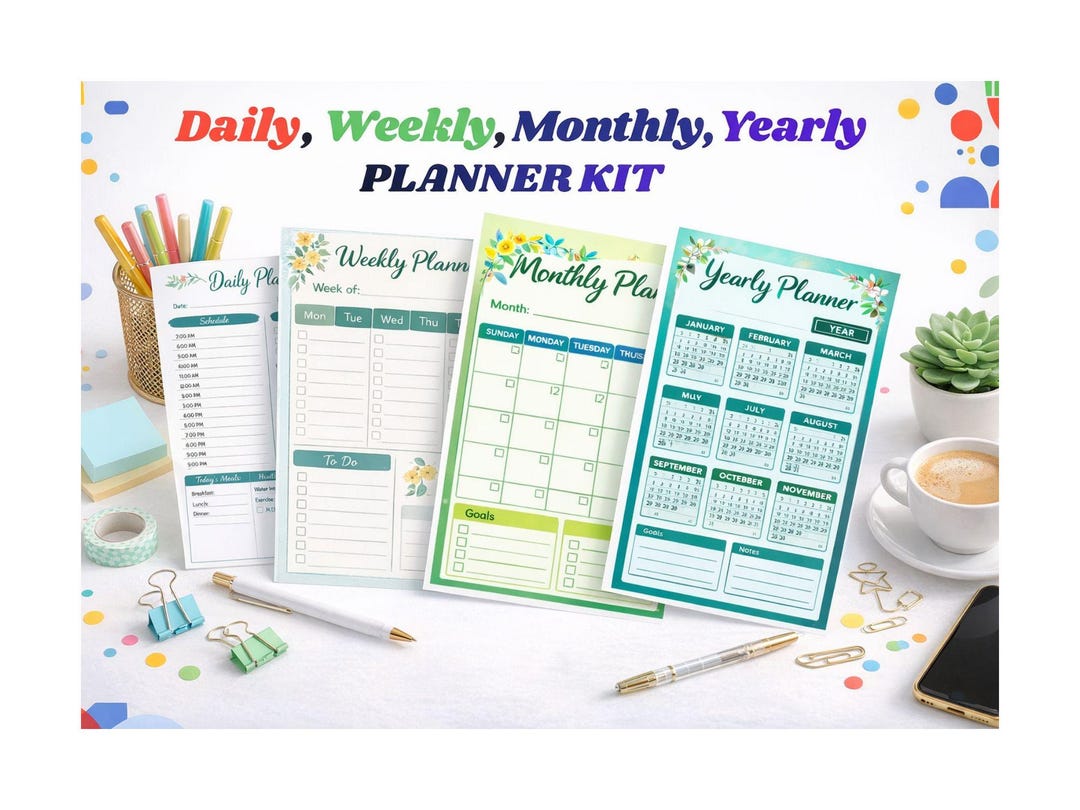 Daily Weekly Monthly Yearly Planner Kit | Printable Planner Bundle | to ...