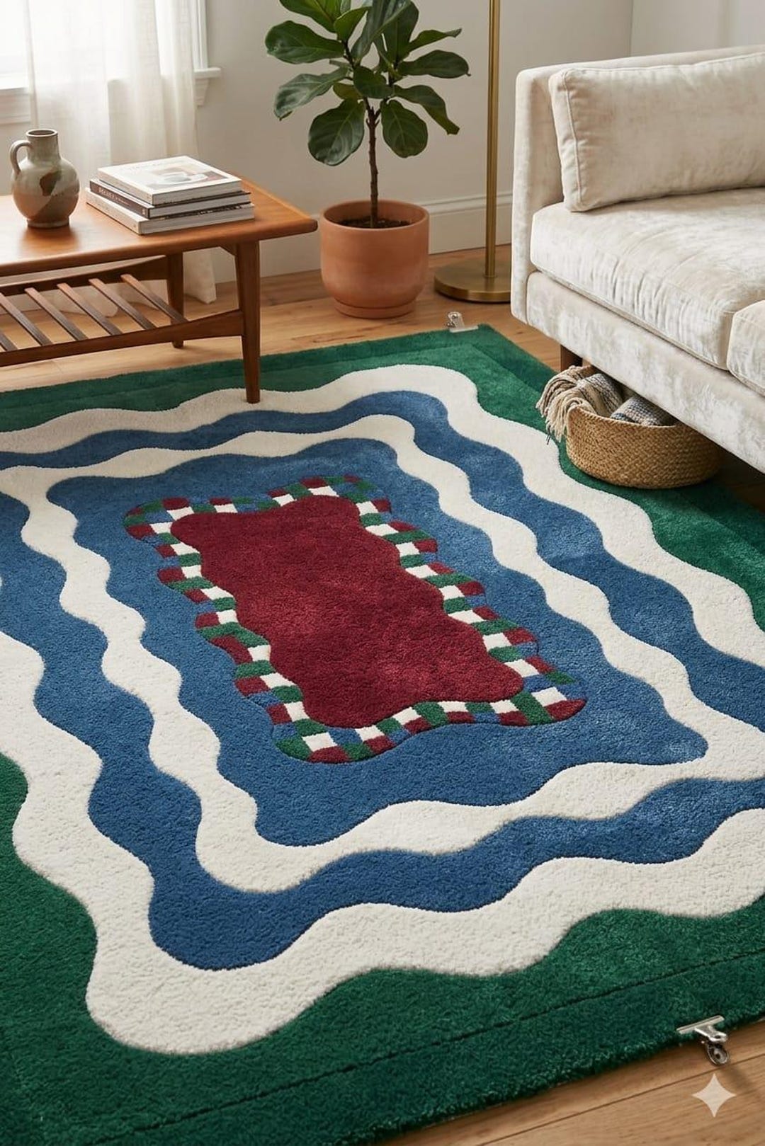 Hand Tufted Abstract Wool Rug, 8x10 Modern Color Block Area Rug, Green ...