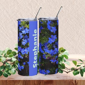 Personalized Blue Lithodora Flower Tumbler – 20oz Stainless Steel Travel Cup
