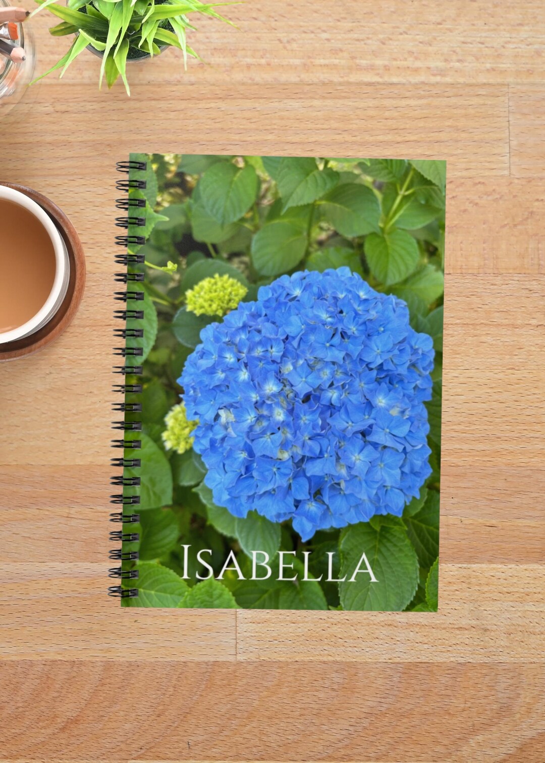 Personalized - Blue Hydrangea Spiral Notebook | Ruled Line Floral ...