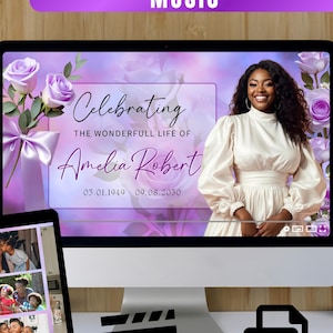 Purple Rose Funeral Slideshow Template, Celebration of Life (Canva, 30 Slides, MP4)
