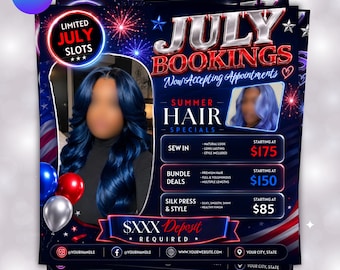 4th of July Hair booking Flyer: Independence Day Deals (Canva Template Digital Download
