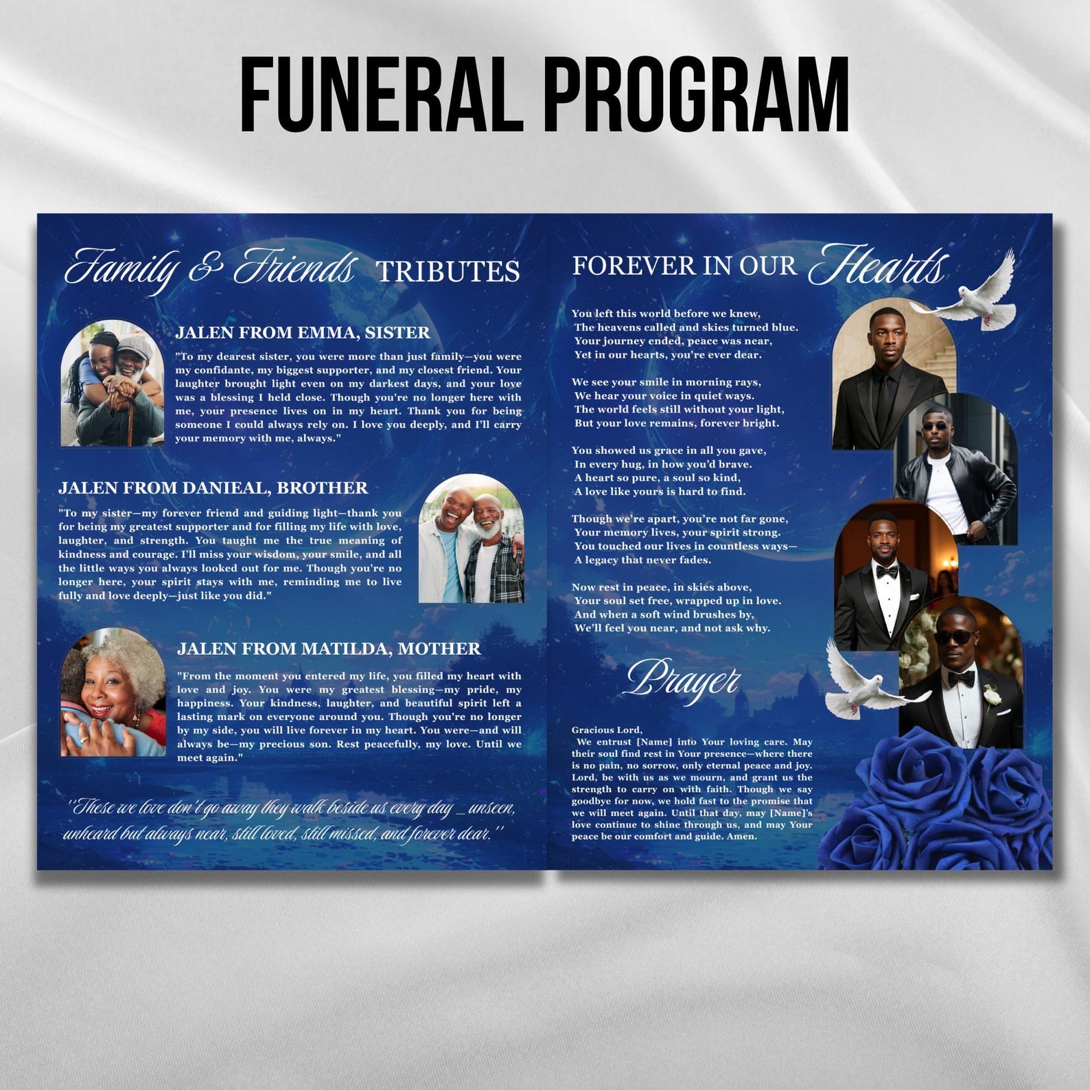 Blu Floral Funeral Program Template, 8-page Memorial (canva, PDF) - Etsy