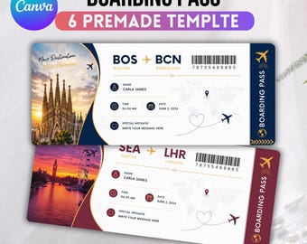 Editable Boarding Pass Canva Template, Surprise Trip Gift, Airline Ticket (Digital Download)