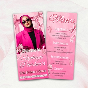 Modello elegante per il menu della cena di compleanno (download digitale)