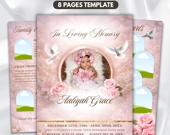 Baby Girl Funeral Program Template, 8-Page Memorial (Canva, PDF)