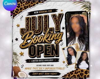 Leopard Print July Booking Flyer, Hair Braid Lash Brow (Digital Download)