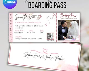 Boarding Pass Save the Date, Destination Wedding Invitation, Travel Theme (Template Download)