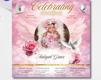 Baby Girl Funeral Announcement Flyer Template (Digital Download)