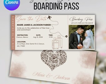 Boarding Pass Save The Date, Destination Wedding Invitation, Travel Theme Template (Digital Download)