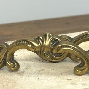 Vintage Italian Brass Drawer Pulls Handles Pair, Gold Baroque Cabinet Furniture Hardware, Salvage Accent
