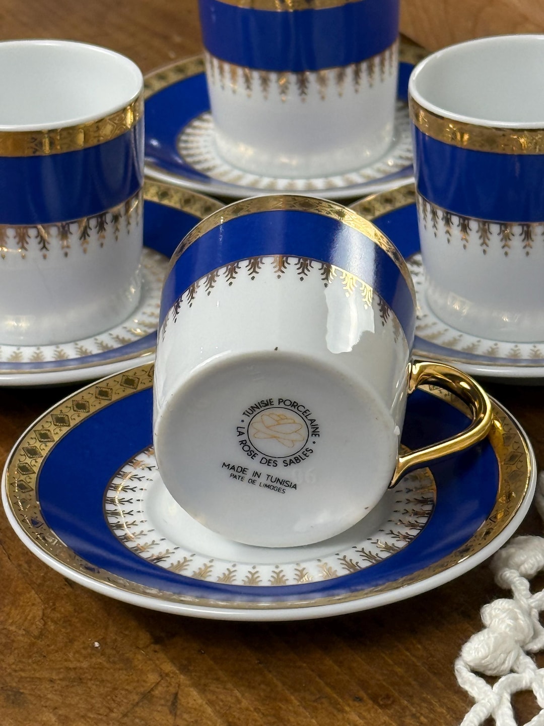 Vintage Espresso Cups Saucers Set Porcelain Cobalt Blue Gold Demitasse ...