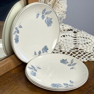 Vintage Blue Rose Dessert Plates Set of 4, Cottage Tea Party Porcelain Cake Plates