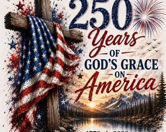 One Nation Under God Brushstrokes PNG 250° anniversario 4 luglio Design per sublimazione, croce patriottica cristiana e bandiera USA Download digitale
