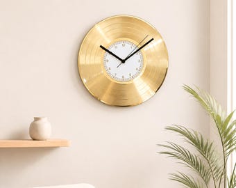 Personalised Gold Vinyl Record Clock, Retro Wall Decor (12 inches), Custom Label