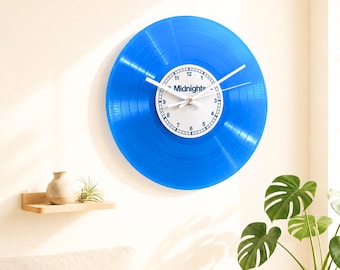 Personalised Translucent Blue Record Clock, Midnights Blue Vinyl Wall Decor