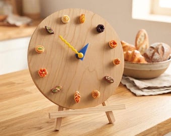 Handmade Wooden Bread Clock, Movable Miniature Bread Magnets, Kitchen Wall Decor