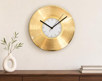 Personalised Gold  Clock, Golden Vinyl Record Clock, Unique Gold Wall Clock Decor