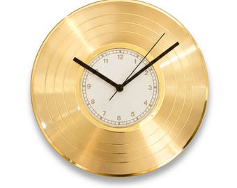 Personalised Gold Vinyl Record Clock, Retro Wall Decor (12 inches), Custom Label