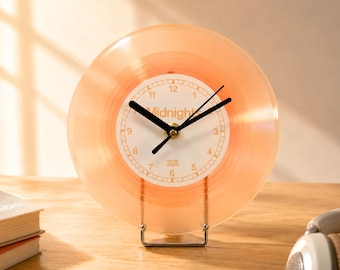 Personalised Translucent Vinyl Record Clock, Custom Label, 7 Inch Desk Wall Decor