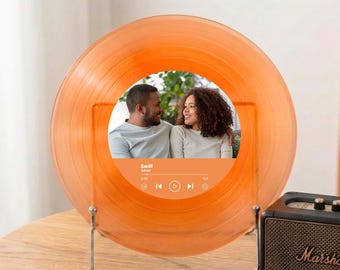 Custom Vinyl Record Style Decor, NFC Tap to Play Song, Pink Orange Blue Display