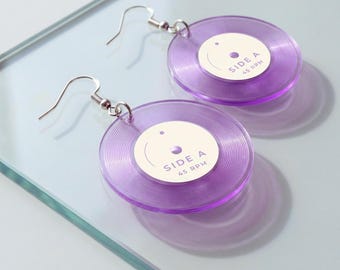 Custom Vinyl Record Earrings, Retro Music Jewellery,  Music Gift For Her/Him DJ