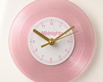 Personalised Translucent Pink Record Clock, Custom Text&Label, 7 Inch Vinyl Style Table Decor