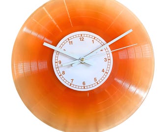 Personalised Translucent Orange Vinyl Record Clock, Retro Wall Decor (12 inches)