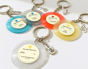 Personalised Vinyl Record Keychain with NFC, Custom Playlist, Special Music Gift for her/him