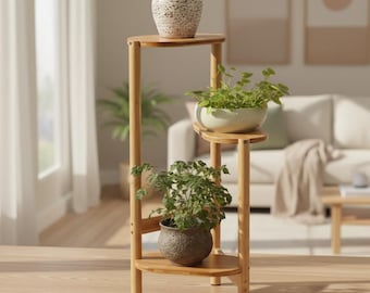 3 Tier Bamboo Corner Plant Stand | Indoor Wooden Flower Pot Shelf | Natural Wood Display Holder for Succulents Herbs