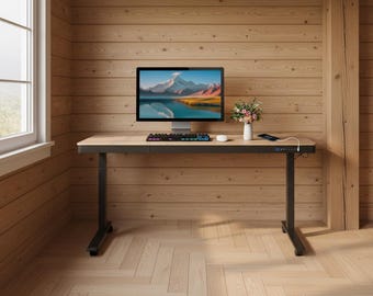 Live Edge Walnut Standing Desk: Adjustable Height, Black Frame