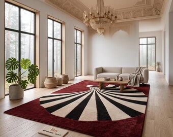 Hand Tufted Whirling Dervish Rug, Abstract Art Wool Area Rug, Modern Boho Living Room Carpet, Luxury Handmade Statement Rug