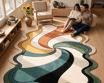 Modern Abstract Handmade Rug | Organic Shape Tufted Carpet | Luxury Irregular Area Rug | Scandinavian Minimalist Home Decor