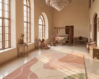 Abstract Area Rug | Handmade Tufted Wool Rug | Blush Pink Terracotta Modern Rug | Organic Minimalist Carpet | Luxury Living Room Decor