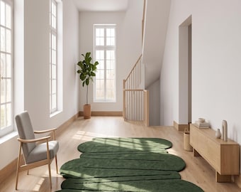 Modern Green Abstract Area Rug | Handmade Tufted Wool Rug | Contemporary Living Room Carpet | Minimalist Designer Rug | Custom Size