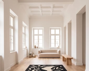 Hand Tufted Abstract Face Rug, Modern Portrait Wool Area Rug, Black White Contemporary Carpet, Artistic Living Room Rug, Statement Home