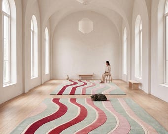 Modern Wavy Area Rug | Handmade Tufted Abstract Rug | Irregular Shape Contemporary Carpet | Scandinavian Minimalist Living Room Rug