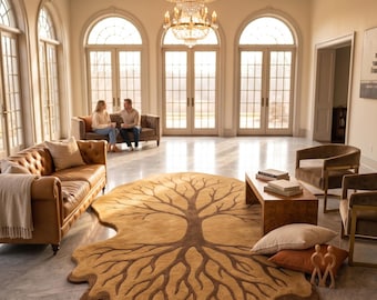 Tree of Life Area Rug | Organic Shaped Handmade Tufted Rug | Nature Inspired Statement Carpet | Modern Boho Living Room Rug