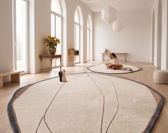 Irregular Organic Rug, Handmade Tufted Area Rug, Modern Minimalist Pebble Shape Carpet | Luxury Scandinavian Home Decor, Custom Designer Rug