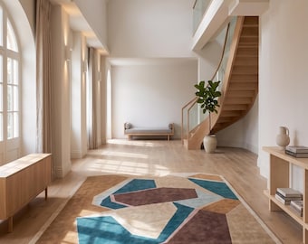 Modern Abstract Geometric Area Rug | Handmade Tufted Wool Rug | Irregular Shape Contemporary Carpet | Luxury Living Room Rug