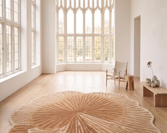 Organic Abstract Round Rug | Modern Beige Statement Area Rug | Handmade Tufted Neutral Carpet | Scandinavian Minimalist Living Room Decor.
