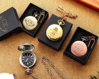 Personalized Groomsmen Pocket Watch: Custom Engraved Pocket Watch, Wedding Gift, Best Man Gifts, Groomsmen Proposal,Use Logo