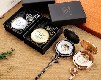 Op maat gegraveerd mechanisch zakhorloge: gepersonaliseerd cadeau voor bruidegom